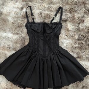 Black Corset Fairy Dress with Lace Trim